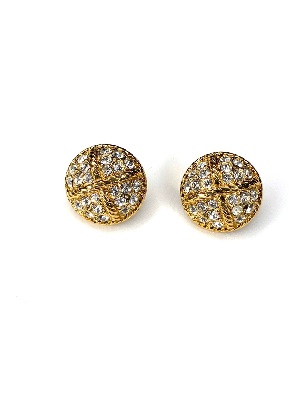 Vintage Swarovski Signed Gold-Plated Pave Crystal Rope Clip-On Earrings